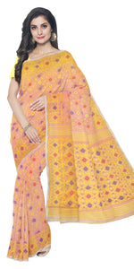 Peach Dhakai Jamdani with Floral Motifs-Jamdani saree-parinitasarees