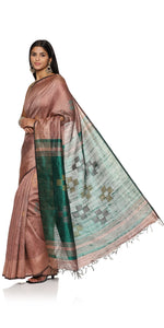 Peach Fine Tussar Silk Saree-Tussar Saree-parinitasarees