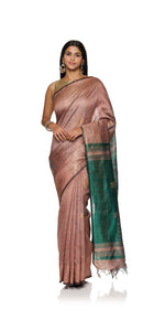 Peach Fine Tussar Silk Saree-Tussar Saree-parinitasarees