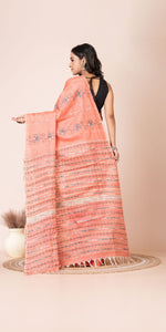 Peach Khes Kantha Saree with Floral Patterns-Kantha saree-parinitasarees