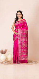 Pink Baluchari Silk Saree with Grand Pallav-Baluchari saree-parinitasarees