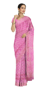 Pink Chanderi Saree with Dabu Block Prints-Chanderi Sarees-parinitasarees