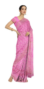 Pink Chanderi Saree with Dabu Block Prints-Chanderi Sarees-parinitasarees