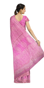 Pink Chanderi Saree with Dabu Block Prints-Chanderi Sarees-parinitasarees