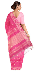 Pink Handspun Cotton Saree with Floral Motifs-Handspun Cotton-parinitasarees