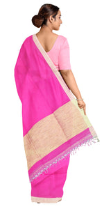 Pink Handspun Cotton Saree with Tussar Border-Handspun Cotton-parinitasarees