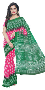 Pink Mul Cotton Saree with Floral Block Prints-Mul Cotton-parinitasarees