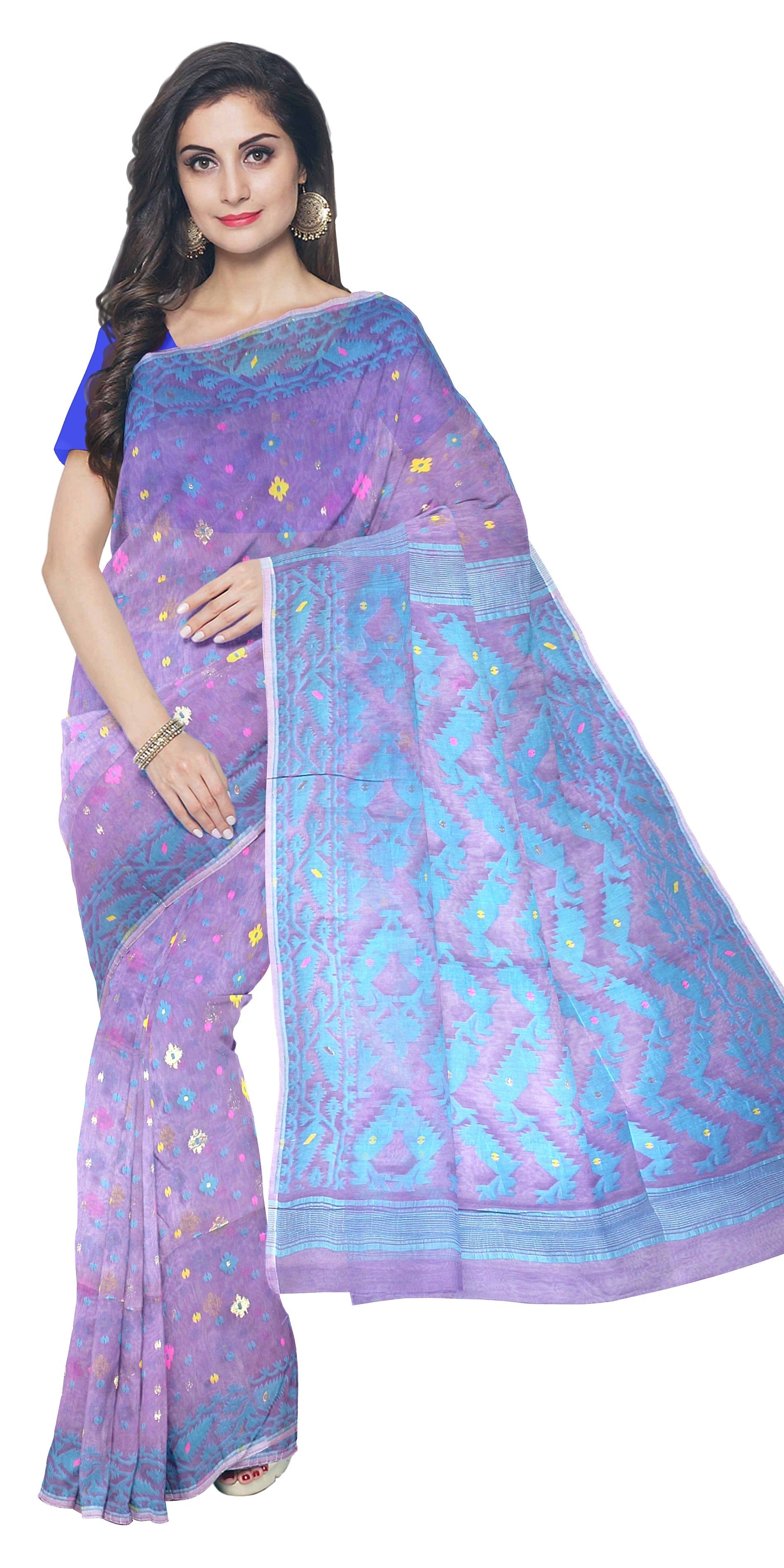 Bangladeshi Dhakai Muslin Saree (Red-Purple) - babataraknathdress.co.in