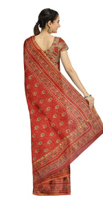 Red Chanderi Saree with Dabu Block Prints-Chanderi Sarees-parinitasarees