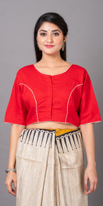 Red Cotton Blouse with Floral Embroidery-parinitasarees