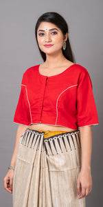 Red Cotton Blouse with Floral Embroidery-parinitasarees