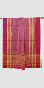 Red Dhaniakhali Cotton Saree with White Stripes-Tant saree-parinitasarees