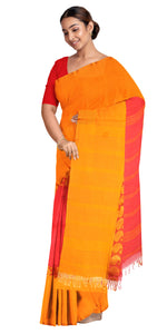 Red Handspun Cotton Saree with Attractive Border-Handspun Cotton-parinitasarees