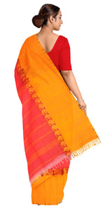 Red Handspun Cotton Saree with Attractive Border-Handspun Cotton-parinitasarees