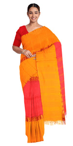 Red Handspun Cotton Saree with Attractive Border-Handspun Cotton-parinitasarees