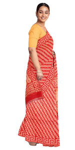 Red Handspun Cotton Saree with Intricate Motifs-Handspun Cotton-parinitasarees