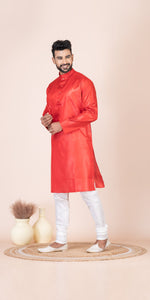 Red Pure Kosa Silk Men's Kurta with Silk Mark-Men's Kurtas-parinitasarees