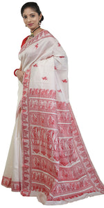 Red-White Baluchari Silk Saree with Grand Pallav-Baluchari saree-parinitasarees