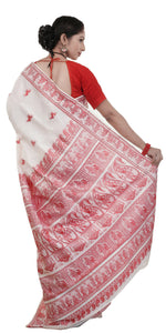 Red-White Baluchari Silk Saree with Grand Pallav-Baluchari saree-parinitasarees