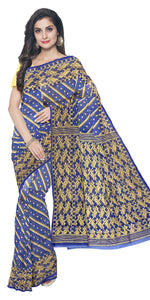 Royal Blue Muslin Saree with Korat Kaj Work-Muslin saree-parinitasarees