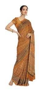 Rust Chanderi Saree with Ajrakh Block Prints-Chanderi Sarees-parinitasarees