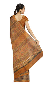 Rust Chanderi Saree with Ajrakh Block Prints-Chanderi Sarees-parinitasarees