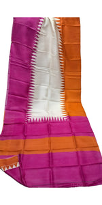 White Bishnupuri Pure Silk Saree with Pink-Orange Border-Bishnupuri silk saree-parinitasarees