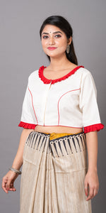 White Cotton Blouse with Floral Embroidery-parinitasarees