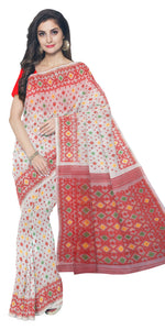 White Dhakai Jamdani with Colourful Motifs-Jamdani saree-parinitasarees