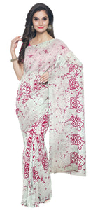 White Mul Cotton Saree with Batik Block Prints-Mul Cotton-parinitasarees