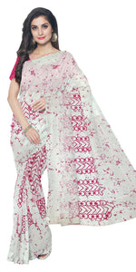 White Mul Cotton Saree with Batik Block Prints-Mul Cotton-parinitasarees