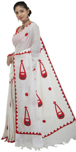 White Shantiniketan Cotton Saree-parinitasarees