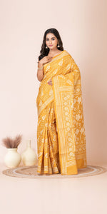 Yellow Pure Silk Kantha Saree with Floral Motifs-Kantha saree-parinitasarees