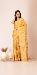 Yellow Pure Silk Kantha Saree with Floral Motifs-Kantha saree-parinitasarees