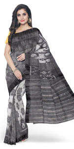 Black Tant Cotton with Ikat Pattern-Tant saree-parinitasarees