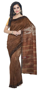 Coffee Brown Tant Cotton with Ikat Pattern-Tant saree-parinitasarees