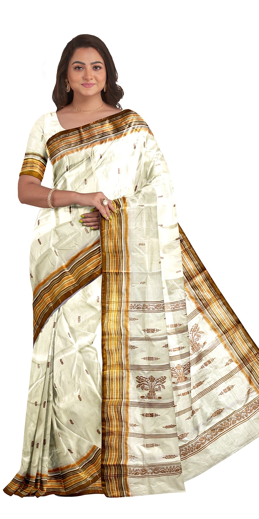 White & red 'garad' silk sari - Balaram Saha