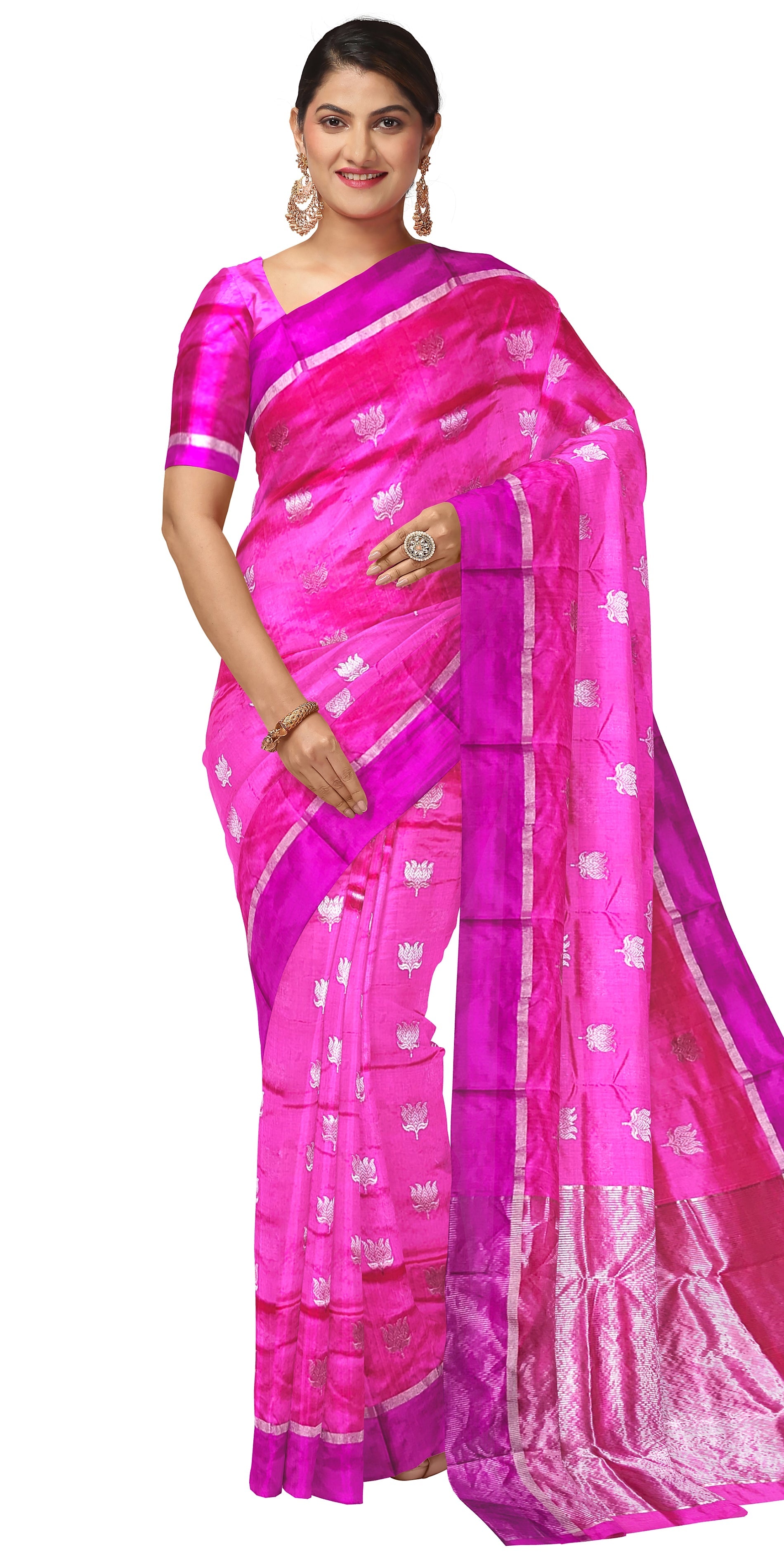 Sarang Kaur Chanderi Silk Embroidered Saree | Pink, Floral Motifs, Chanderi  Silk | Saree, Aza fashion, Fashion