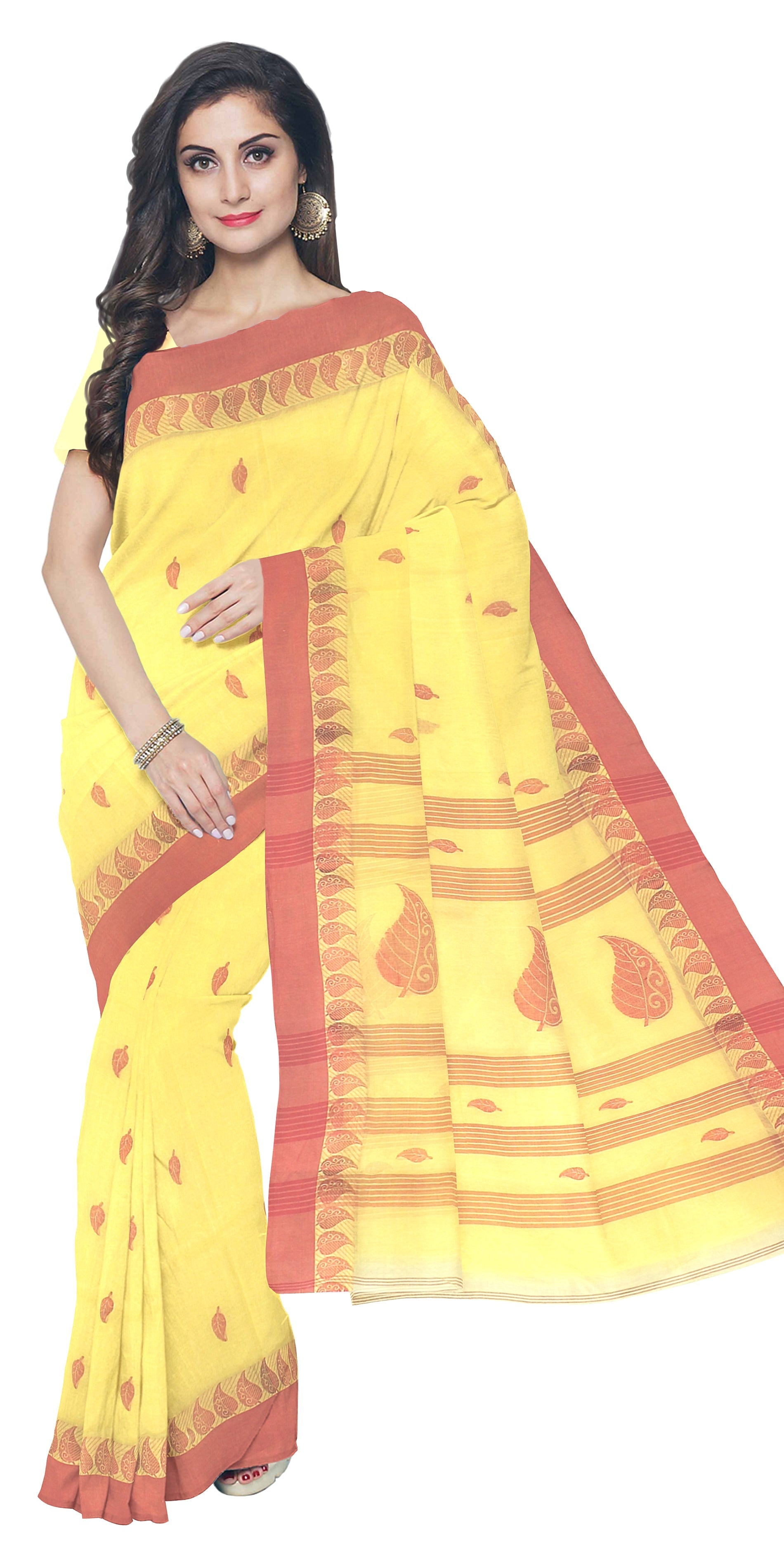 Yellow Tant Matha Cotton Saree